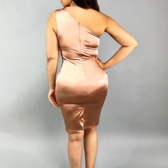 One Shoulder Rose Gold Dress - Picture 2 of 3